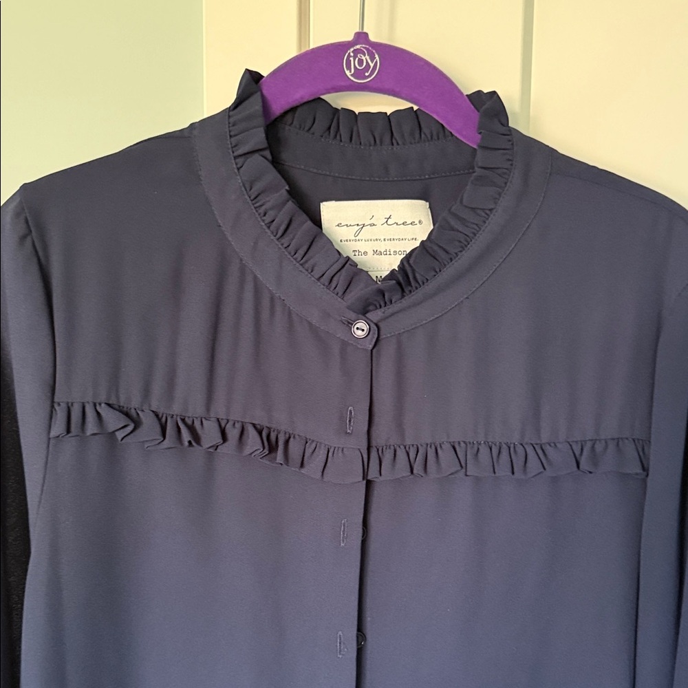 Evy's Tree Navy Ruffled Blouse - Picture 3 of 5